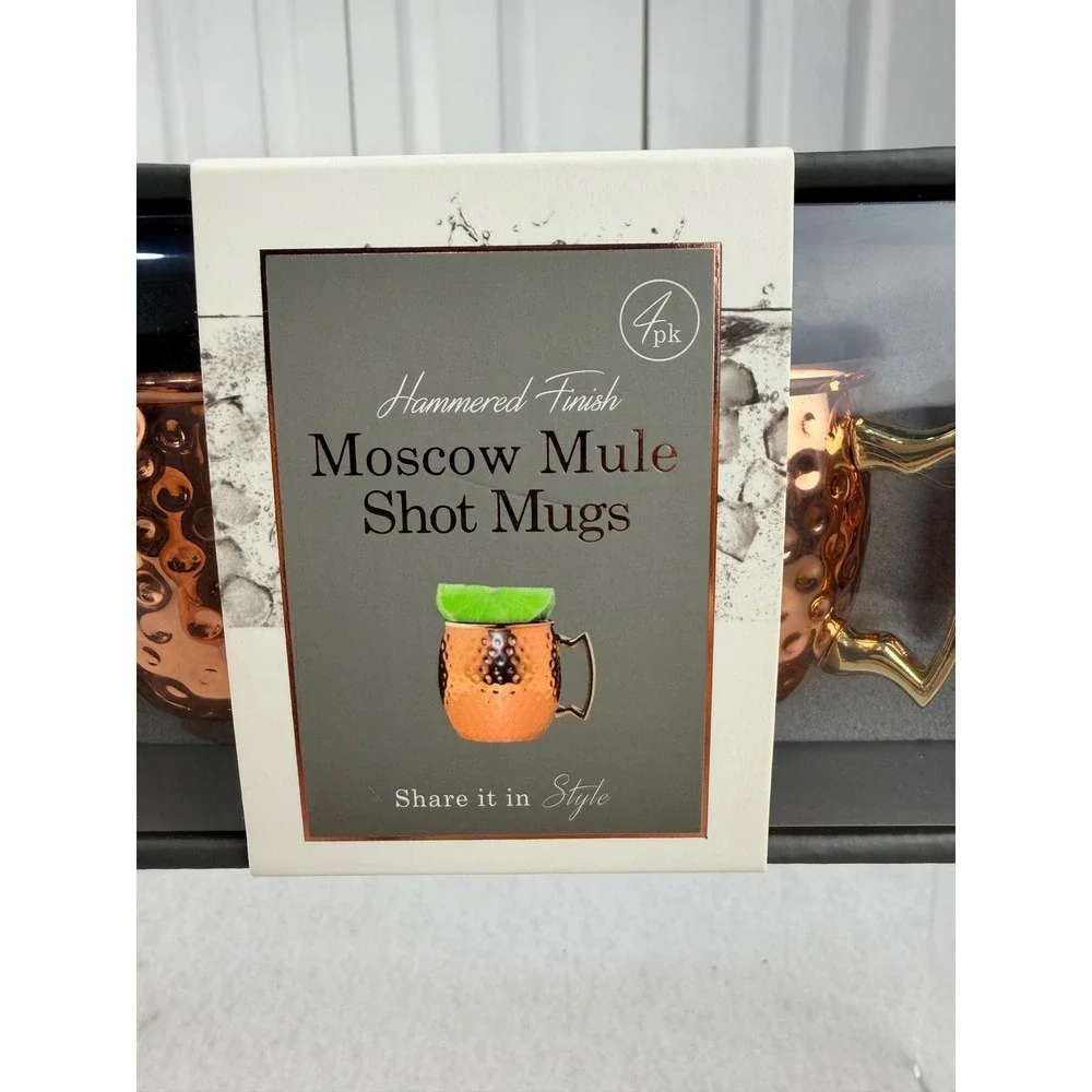 Moscow Mule Shot Mugs Set of 4 Copper Hammered 2 oz Stainless Steel New in Box